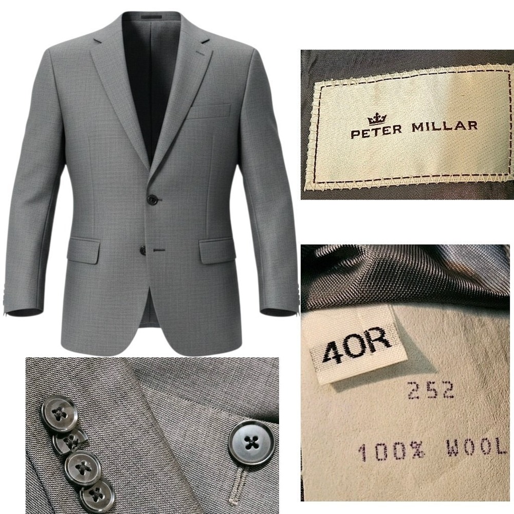 Peter Millar Gray Wool Blazer 40 R Sports Coat Suit Jacket Men's MADE IN CANADA